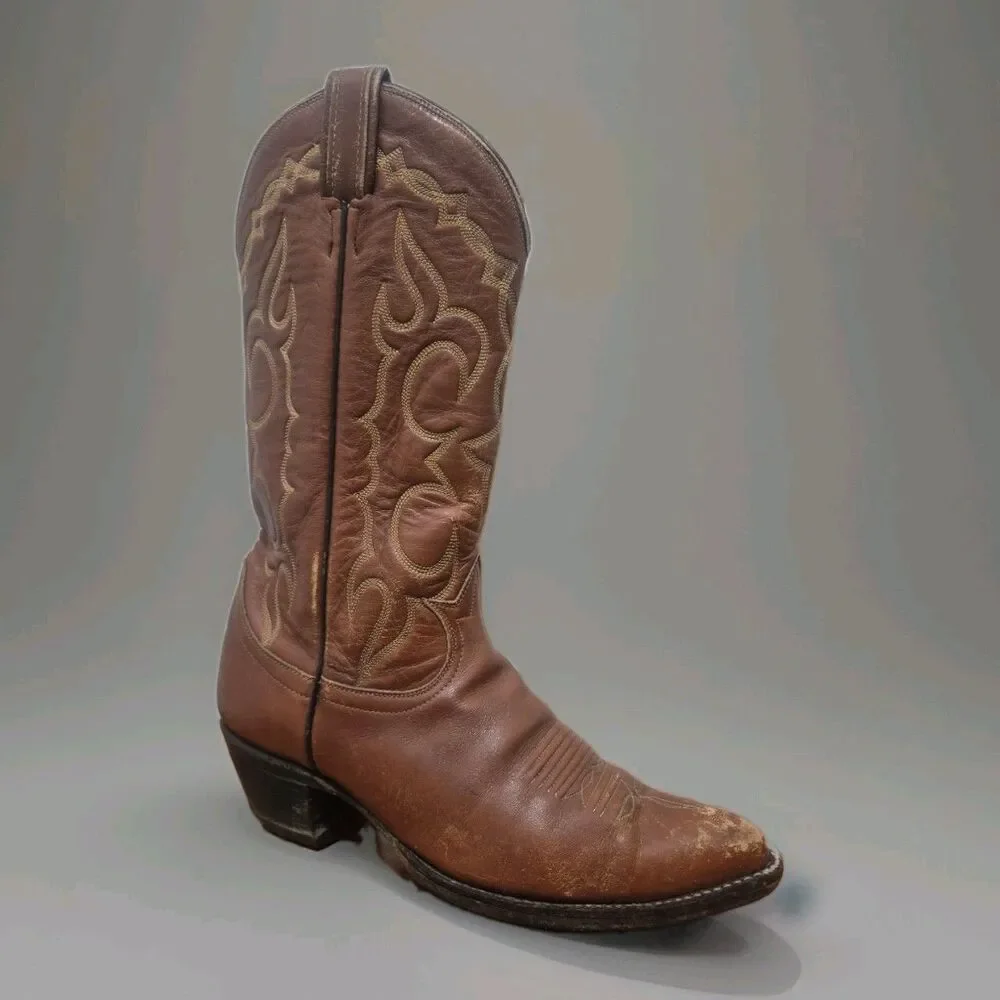 Tony Lama Vingate Brown Leather Cowboy Boots Mens Size 7.5D Style 6255 USA